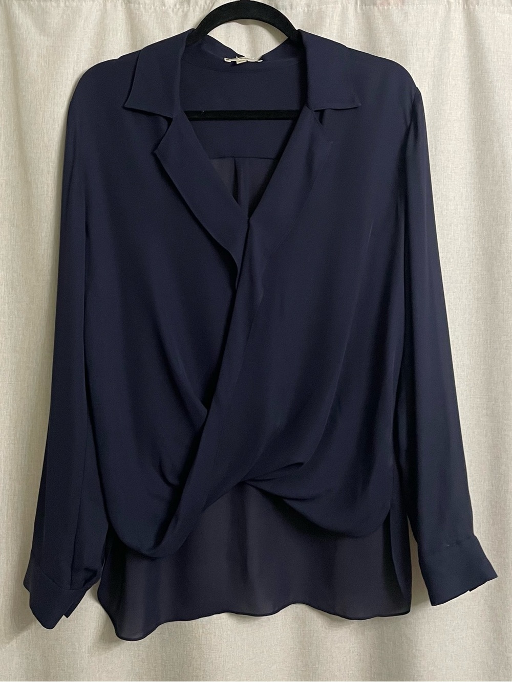 L’AGENCE Rita Navy 100% Silk Drape Front Wrap Blouse Size M